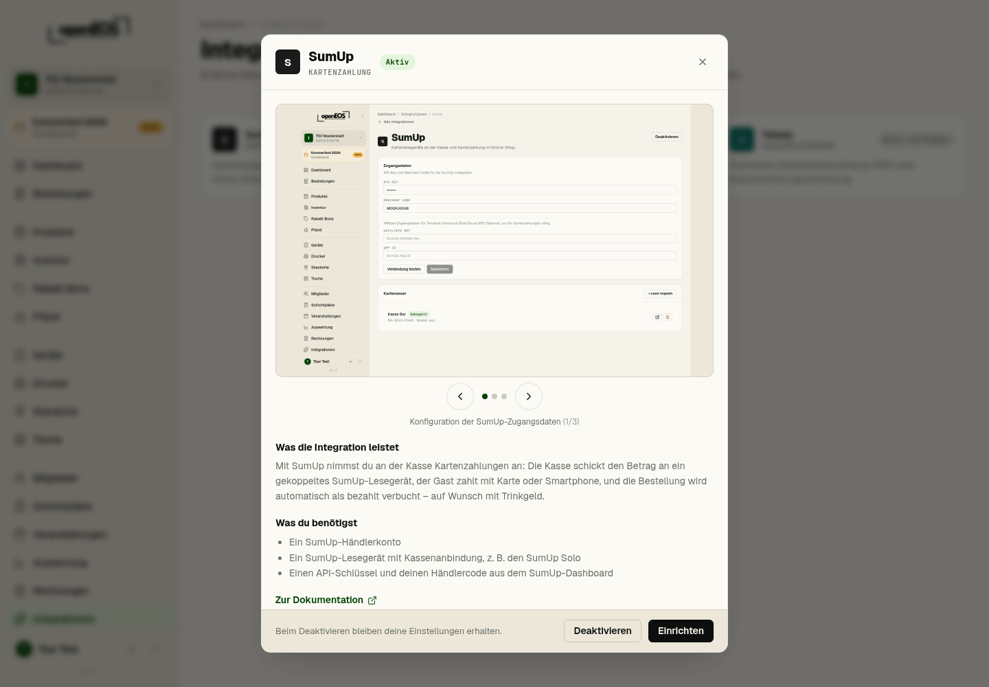 Info-Fenster einer Integration