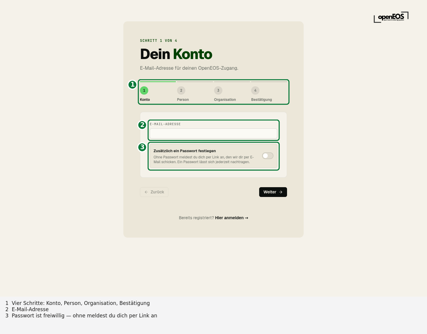 Registrierung Schritt 1 – Konto