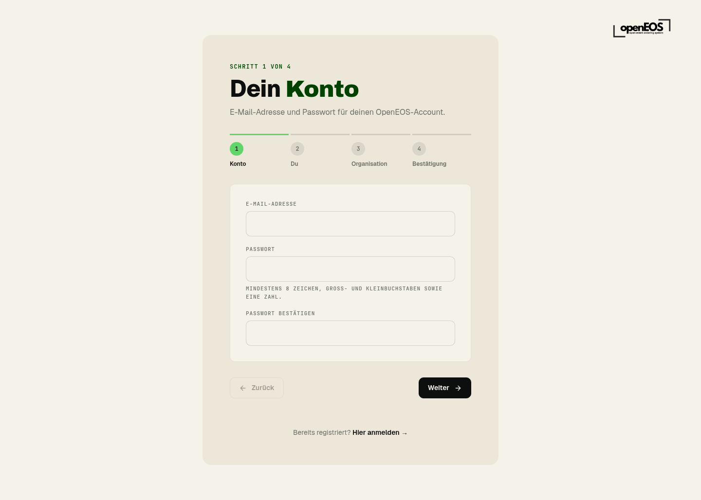 Registrierung Schritt 1 – Konto