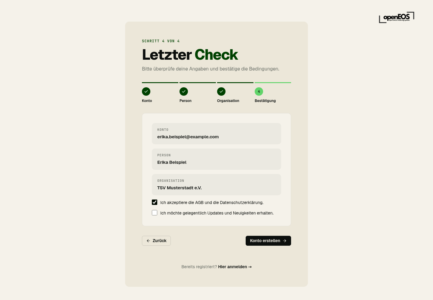 Registrierung Schritt 4 – Bestätigung