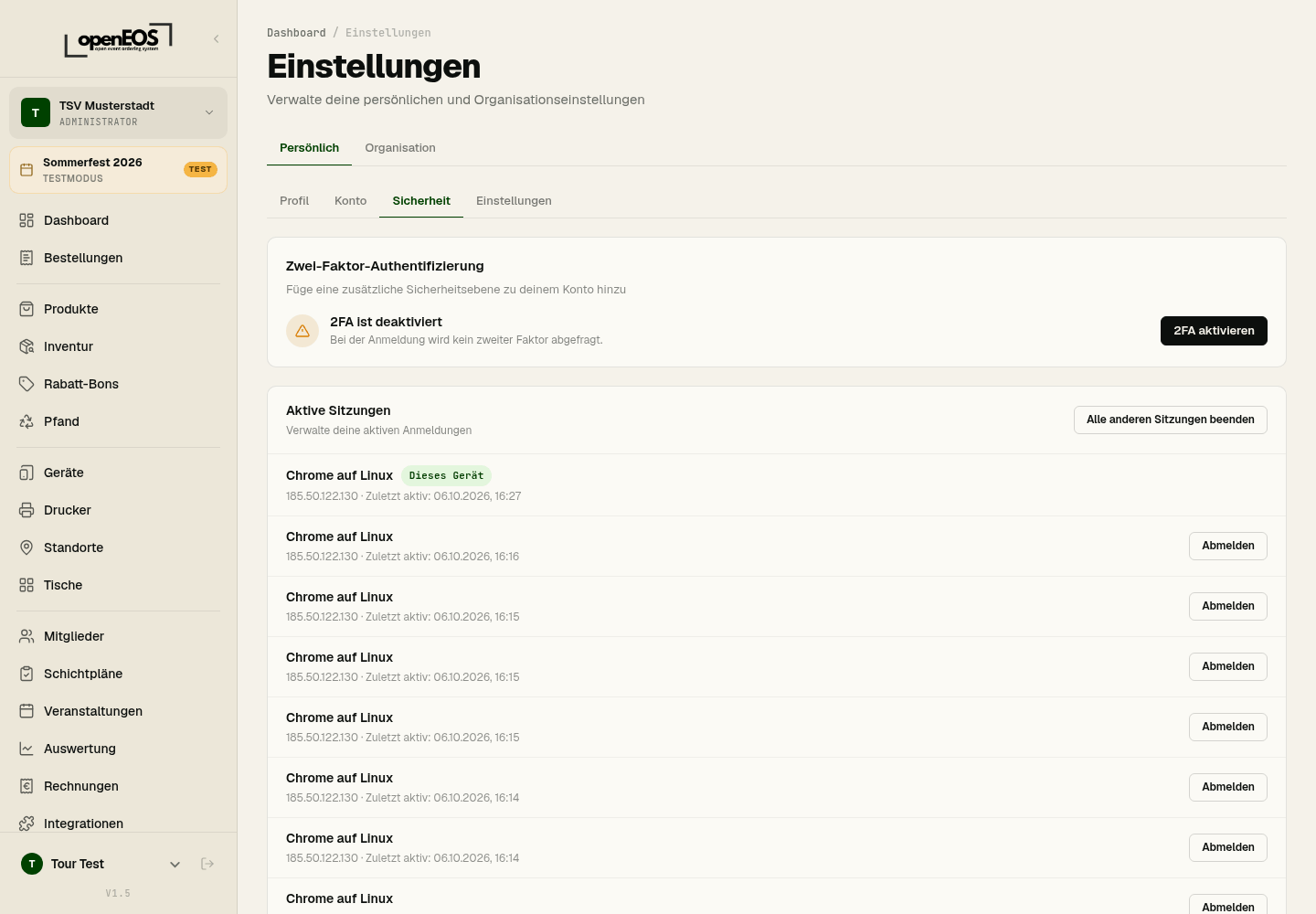 Einstellungen – Sicherheit