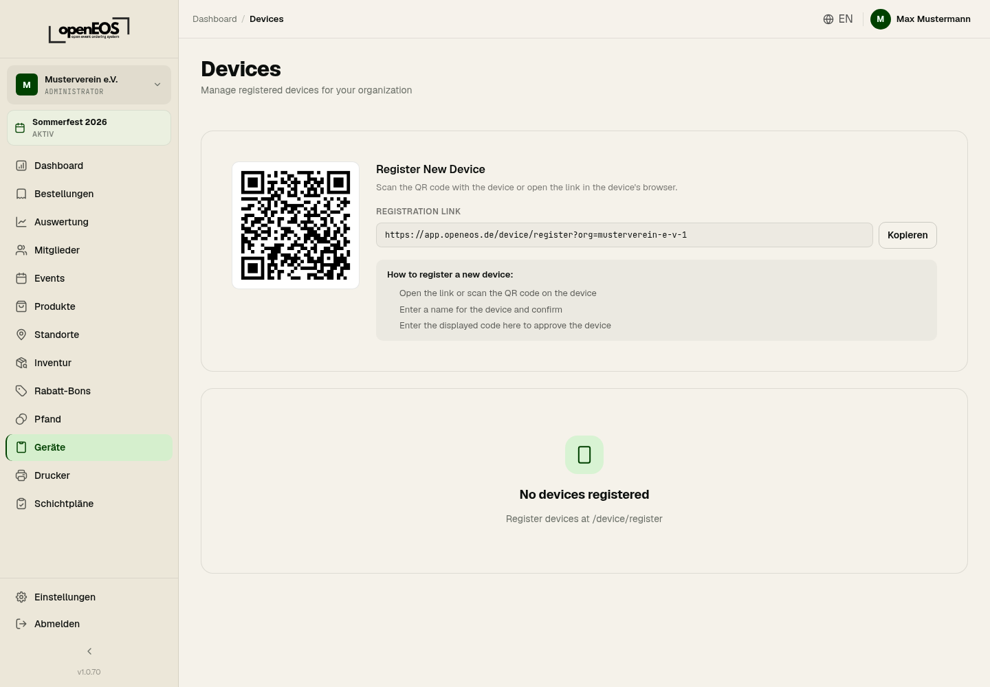 Device overview with QR code