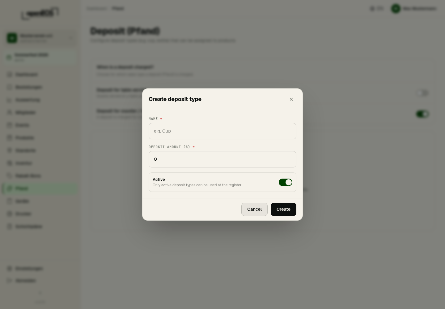 Create deposit type