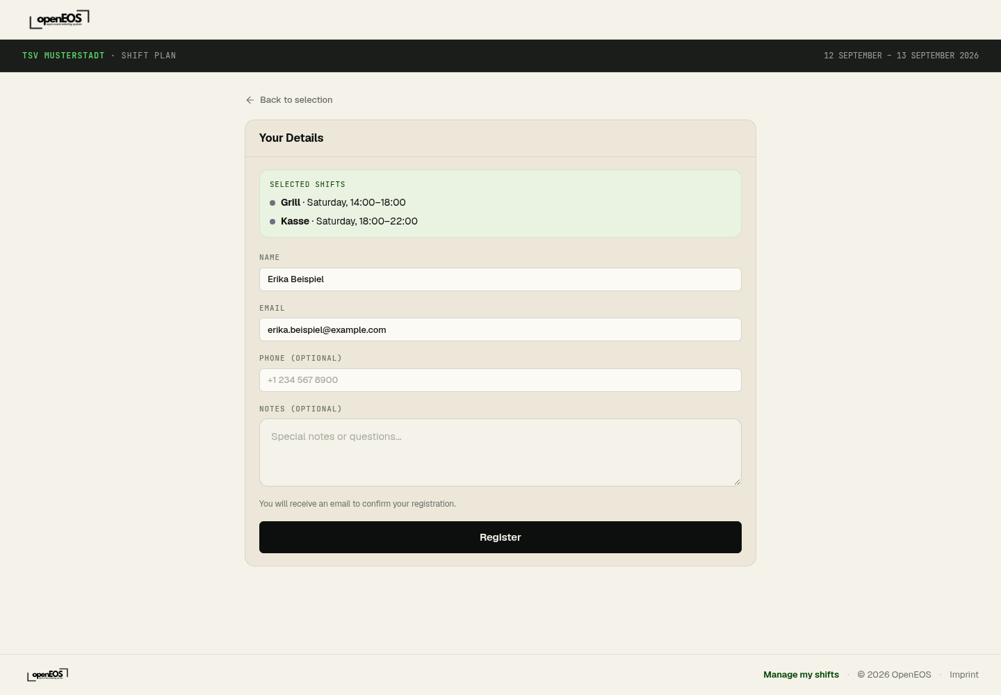 Volunteer registration form