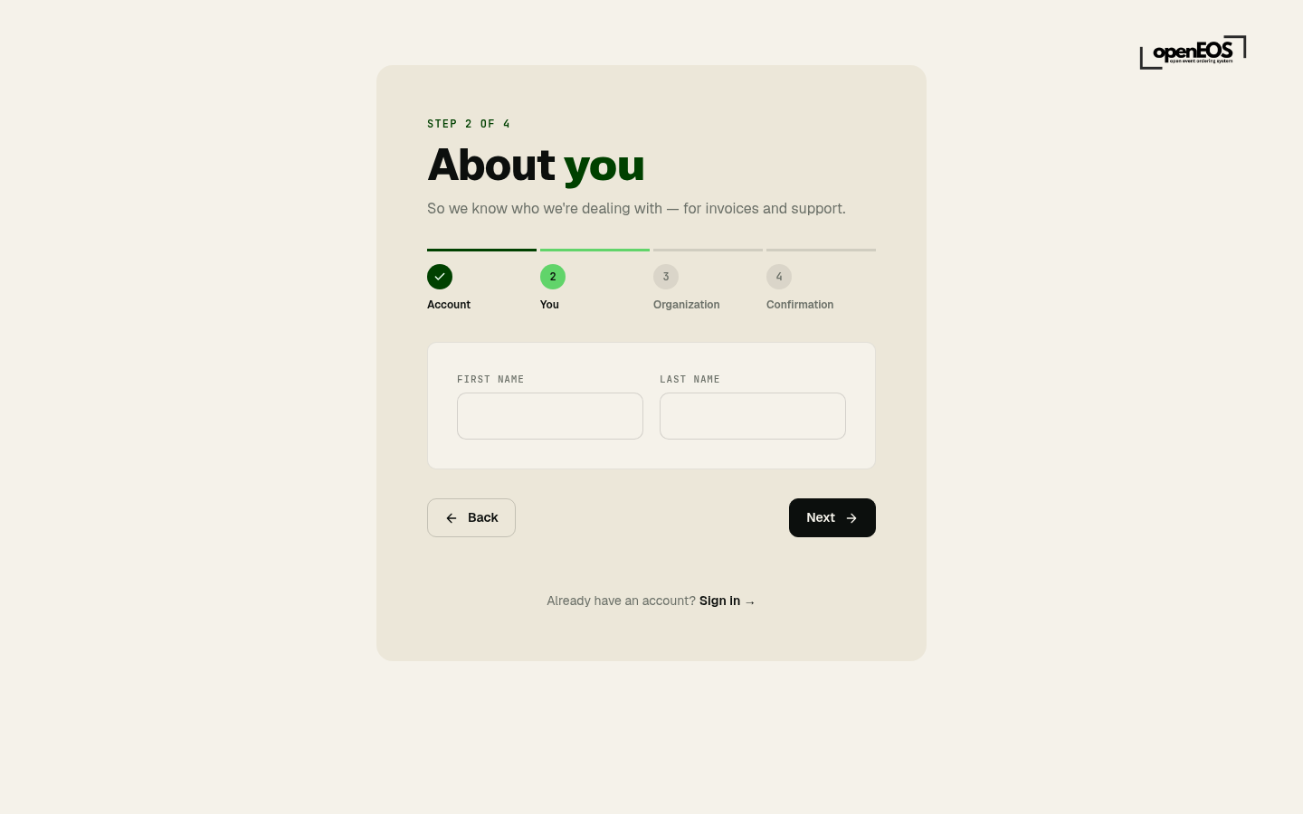 Registration step 2 – About you