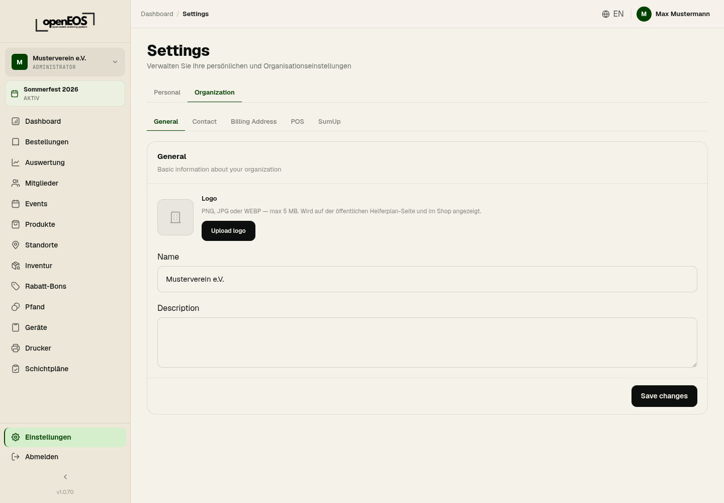Organisation settings – General