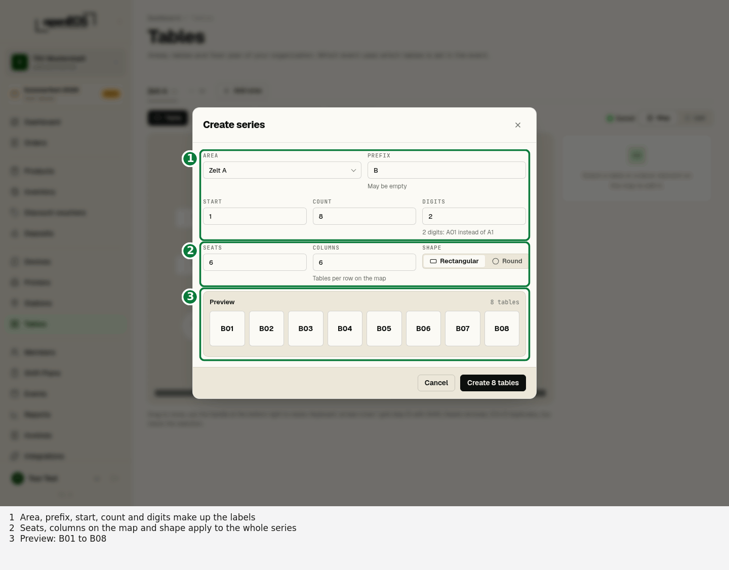 Create series with a preview of the table labels